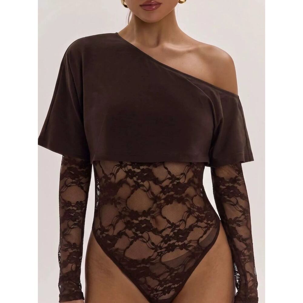 One-Shoulder Lace Bodysuit - Picture 4 of 6